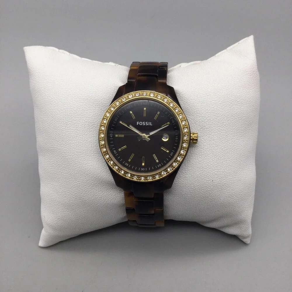 Fossil Stella Mini Womens Watch 31mm Fauxl Tortoise Crystals New Battery 6